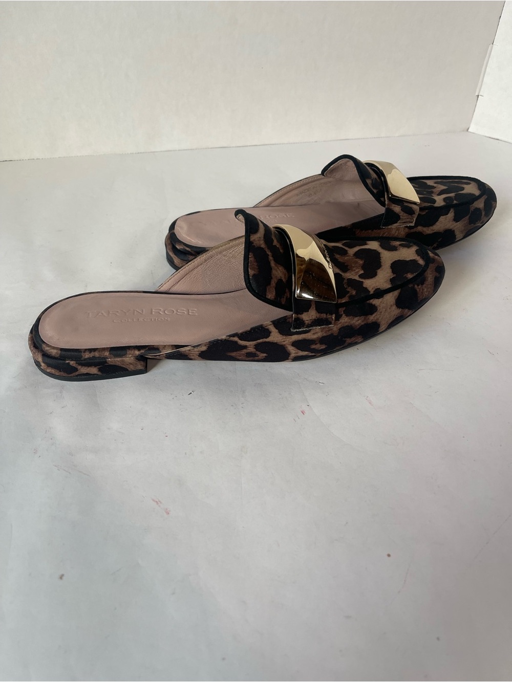 Taryn Rose Leopard-Print Slide Mules with Gold Accent Made in Italy 🇮🇹 Size 8.5 - Picture 5 of 14